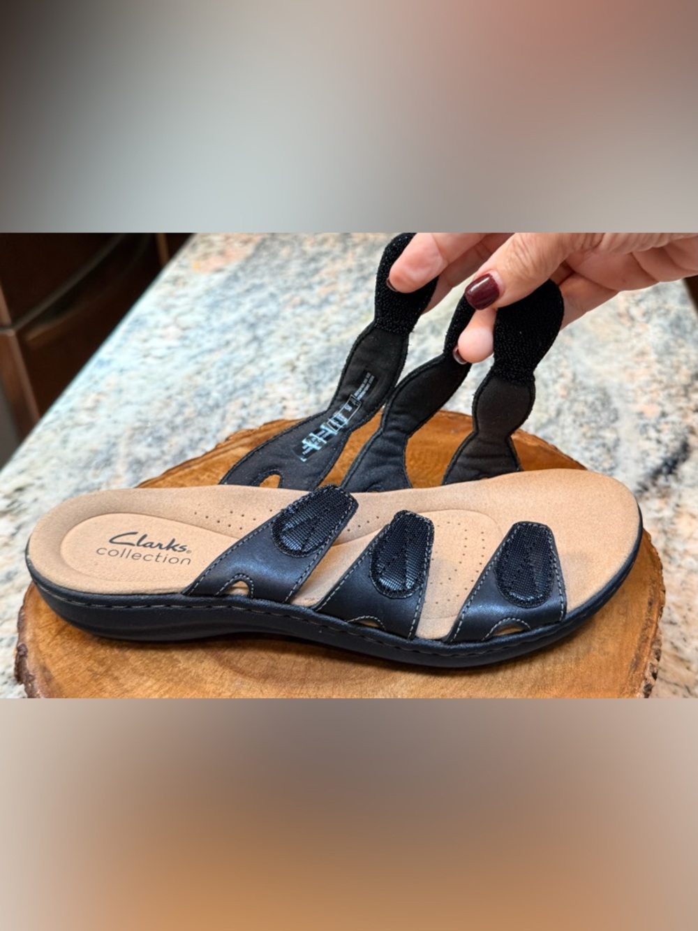 Clarks Leisa Collection Sandals  8 Leather Adjustable Velcro Comfort Slides - Picture 5 of 10